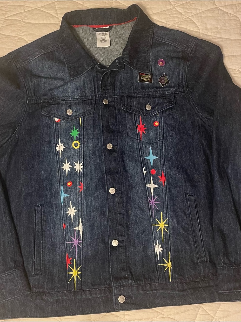 Disney Dark Wash Denim Jacket with Multicolor Star Accents